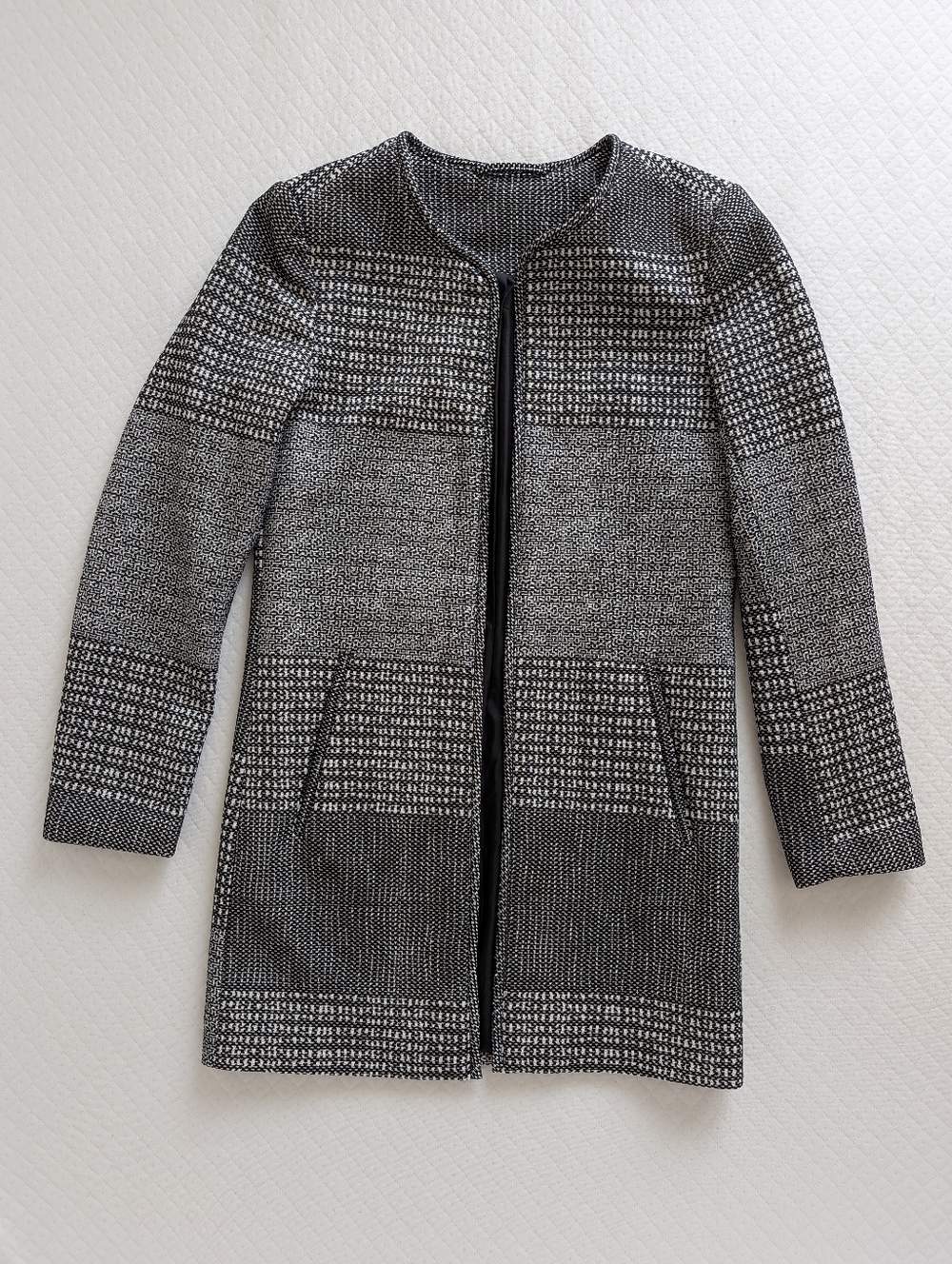 H&M Black & White Mixed Pattern Long Open Jacket Duster Blazer Women's Size XS